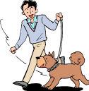 犬と散歩している画像